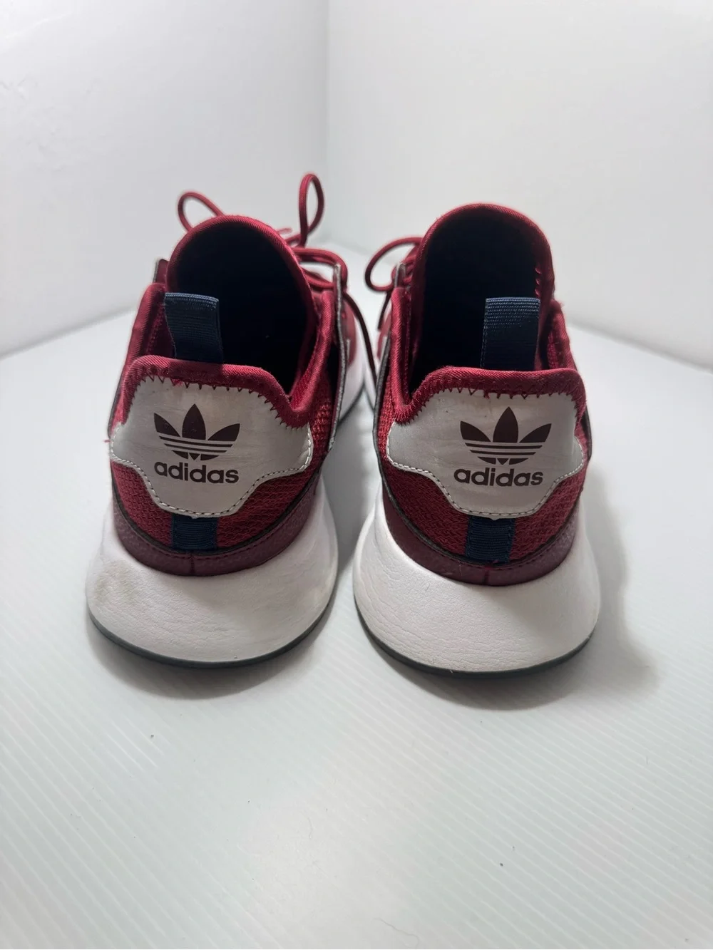 adidas Men’s Maroon Knit Lace-Up Sneakers with White Stripes